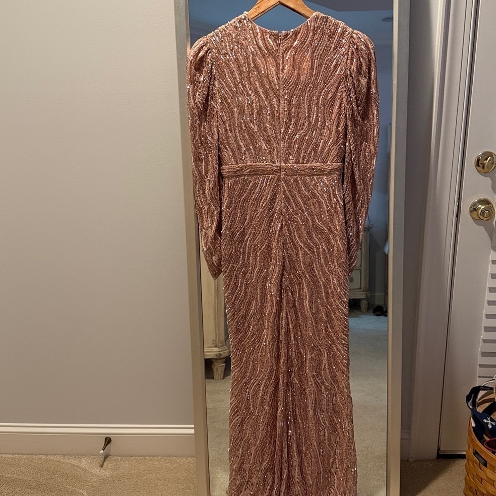 MAC DUGGAL Pink Beaded Puff Sleeve Trumpet Evening Gown Size 4 - Picture 7 of 12
